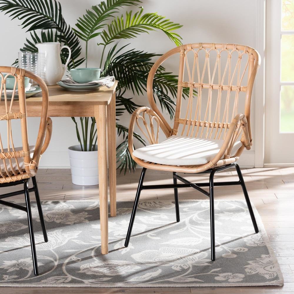 bali & pari Caelia Modern Bohemian Natural Brown Rattan and Black Metal Chair. Picture 18