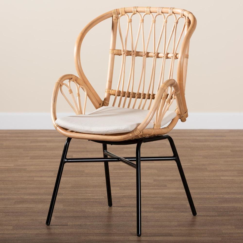 bali & pari Caelia Modern Bohemian Natural Brown Rattan and Black Metal Chair. Picture 19