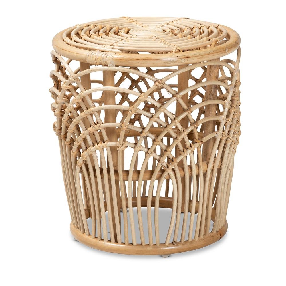 bali & pari Edena Modern Bohemian Natural Brown Finished Rattan End Table. Picture 7