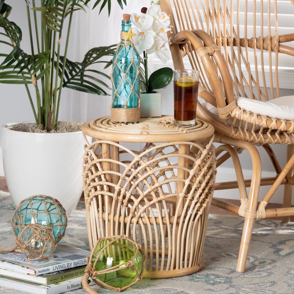 bali & pari Edena Modern Bohemian Natural Brown Finished Rattan End Table. Picture 10