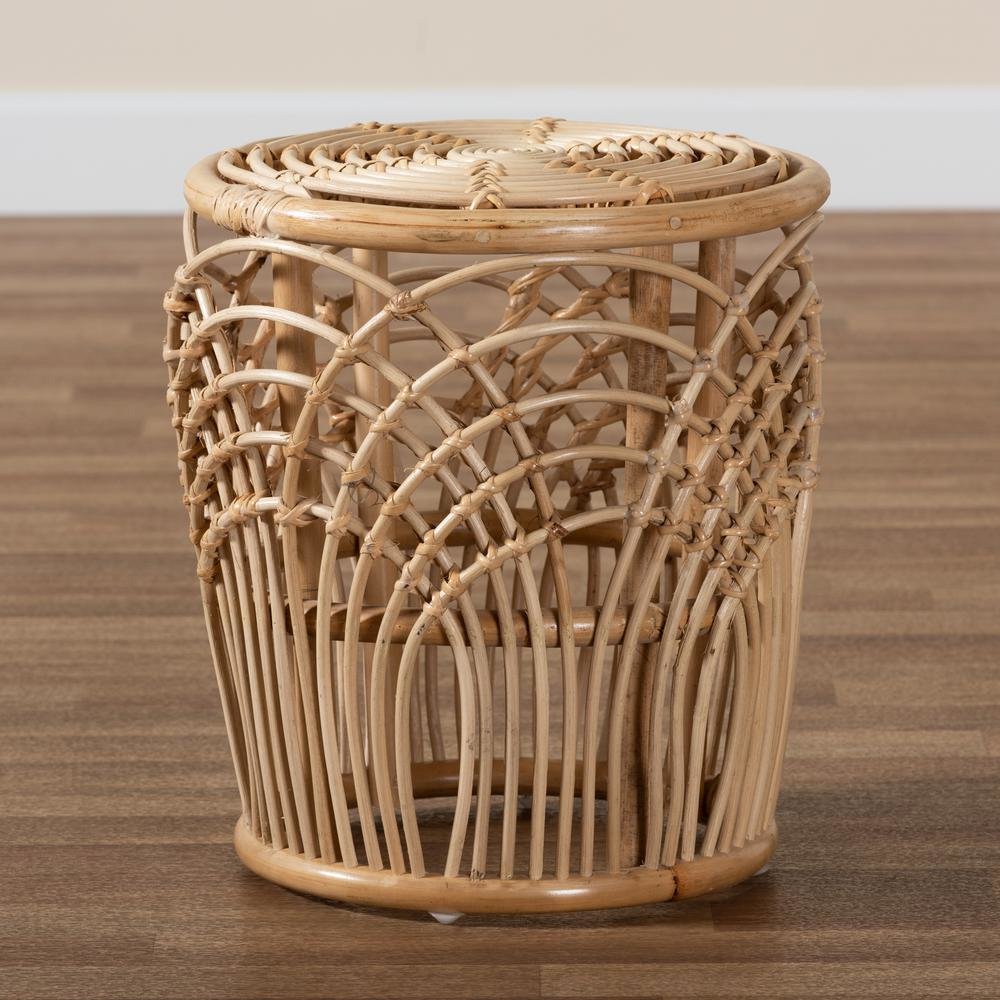 bali & pari Edena Modern Bohemian Natural Brown Finished Rattan End Table. Picture 11