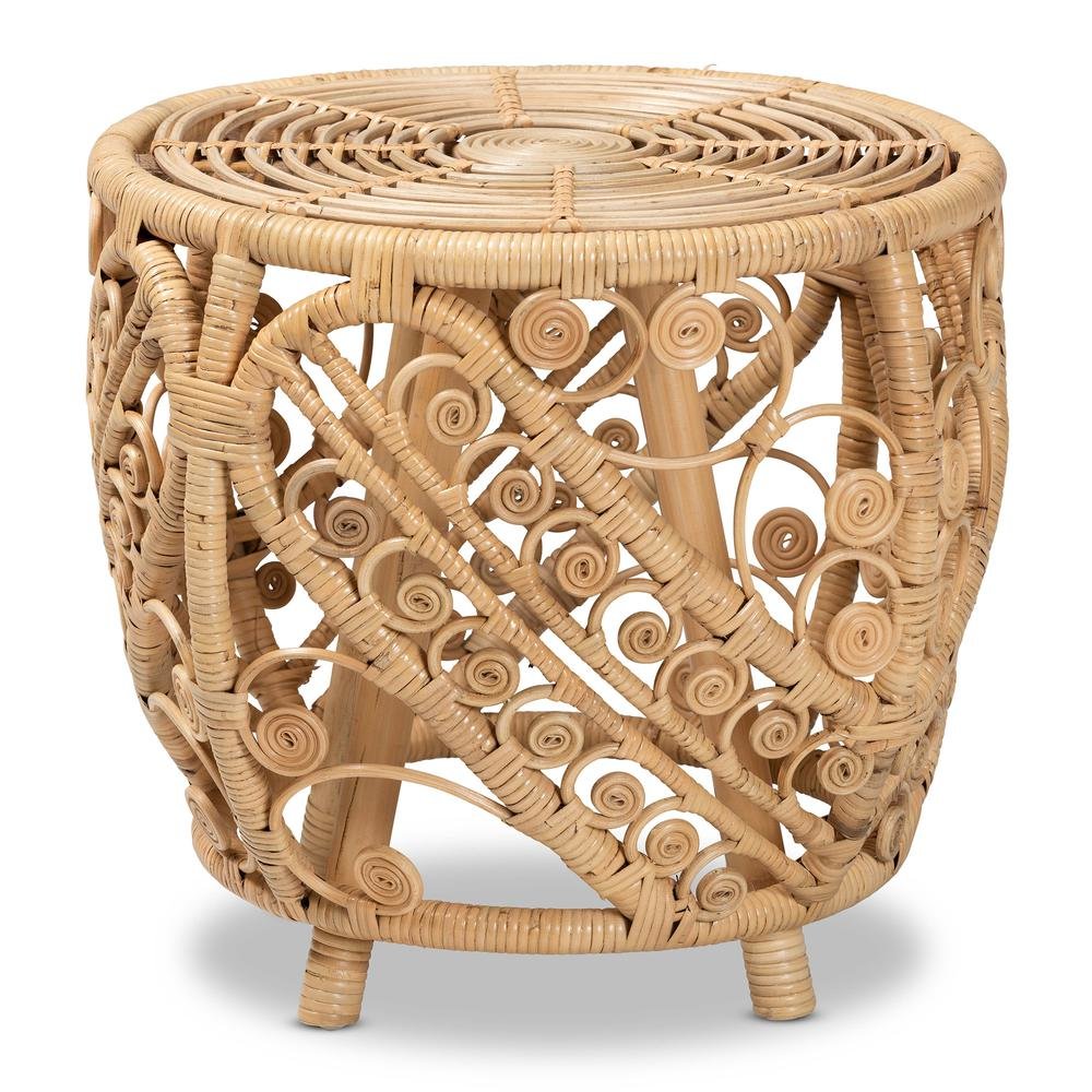 bali & pari Saranna Modern Bohemian Natural Brown Finished Rattan End Table. Picture 1