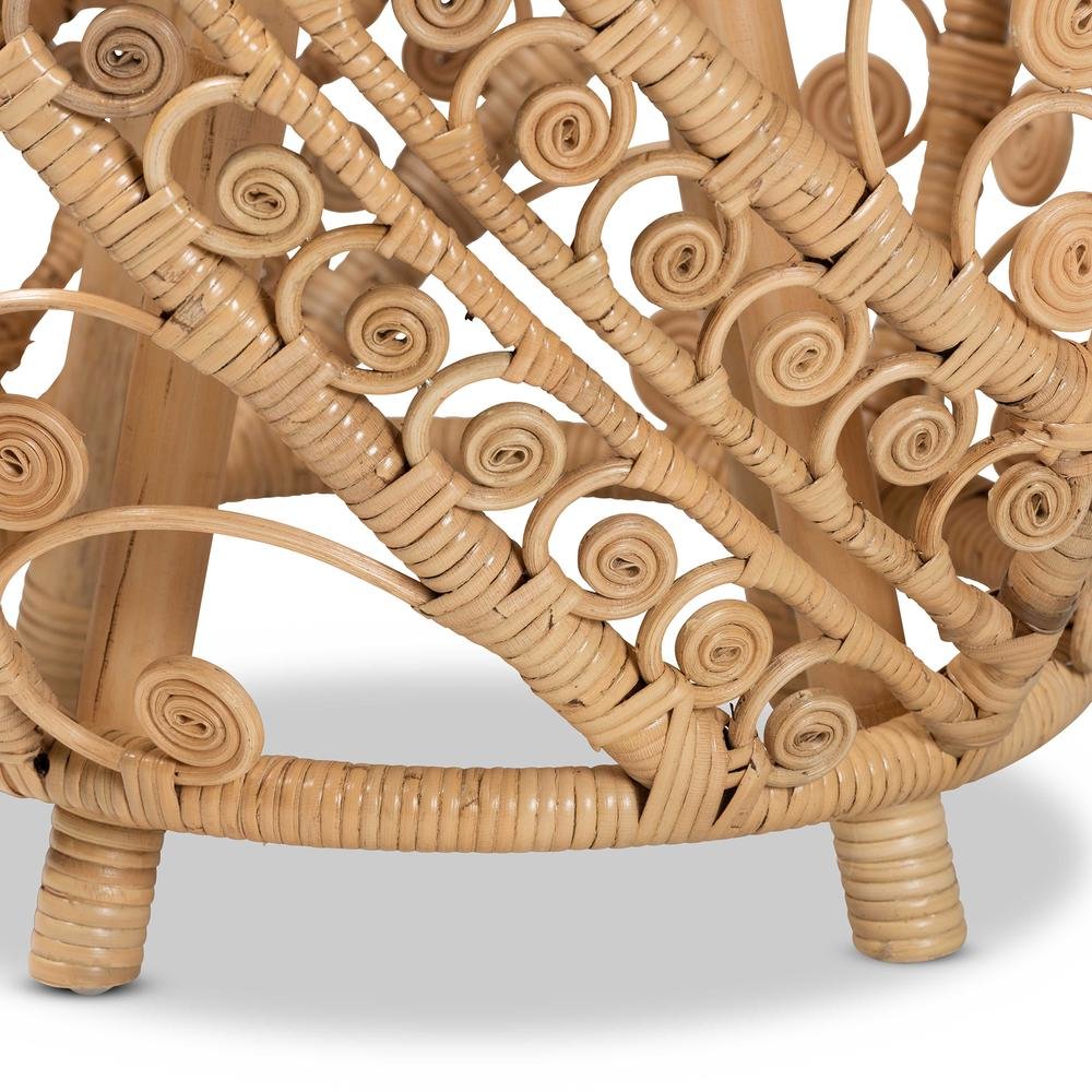 bali & pari Saranna Modern Bohemian Natural Brown Finished Rattan End Table. Picture 4
