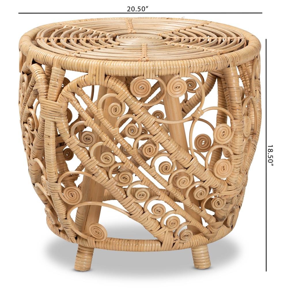 bali & pari Saranna Modern Bohemian Natural Brown Finished Rattan End Table. Picture 3