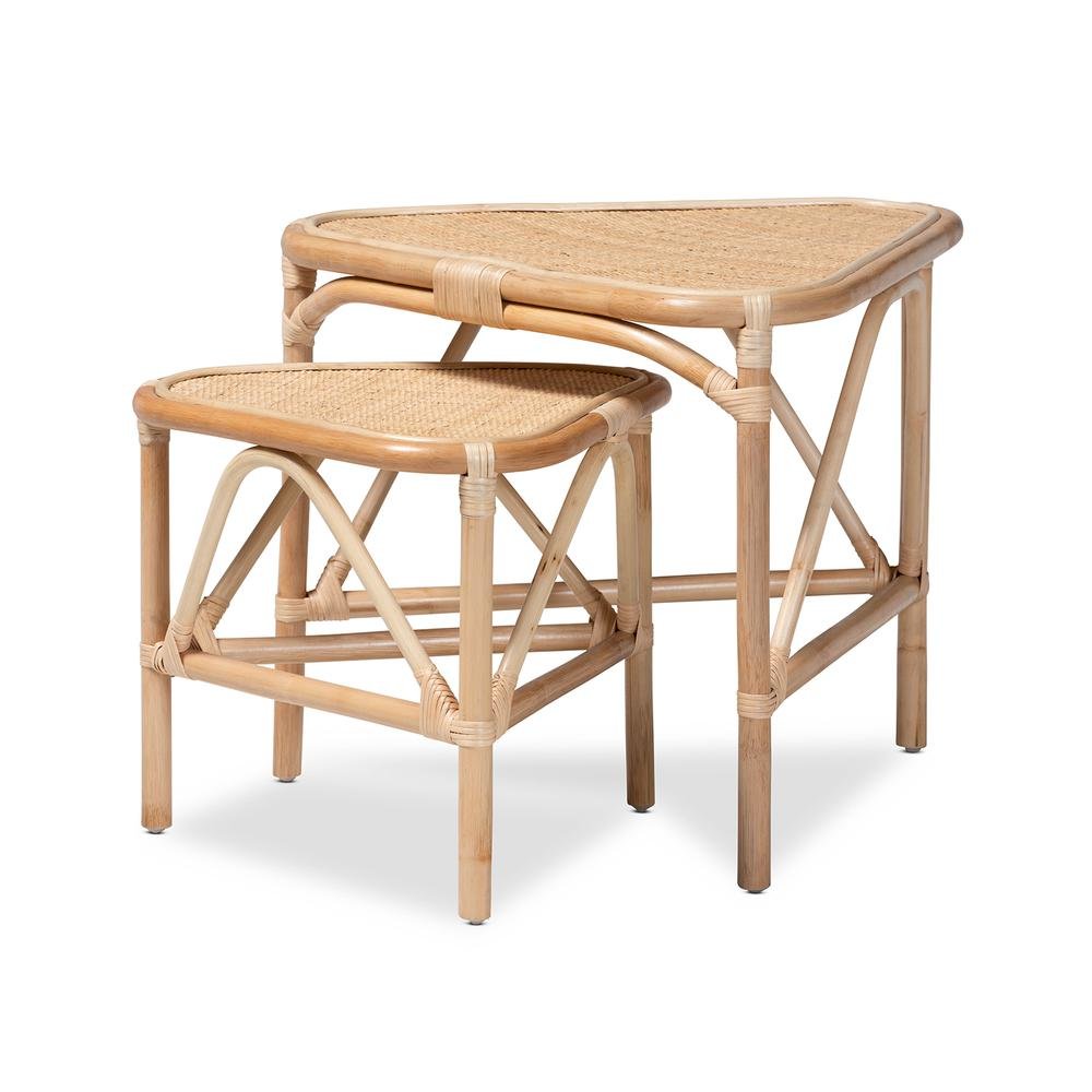 Bohemian Natural Brown Finished Rattan 2-Piece End Table Set. Picture 10