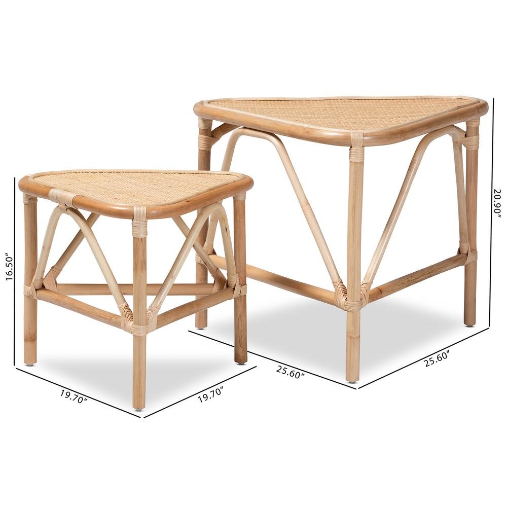 Bohemian Natural Brown Finished Rattan 2-Piece End Table Set. Picture 16