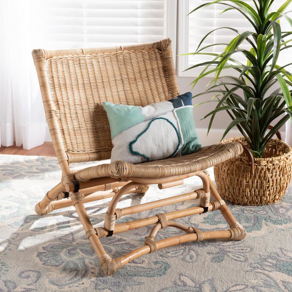 Bohemian Natural Brown Antique Rattan Foldable Lounge Chair. Picture 20