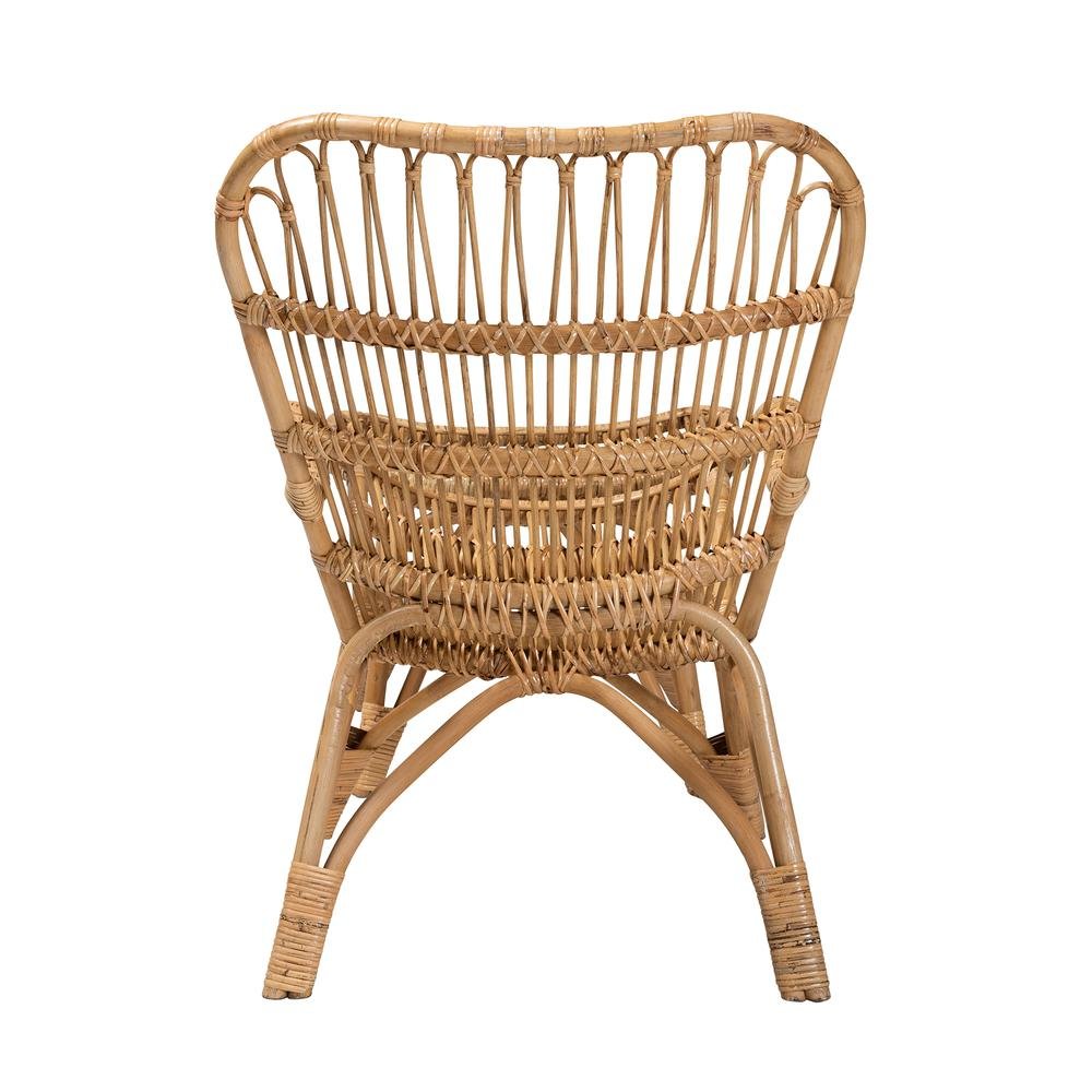 Earvin Modern Bohemian Natural Brown Rattan 2-Piece Armchair and Footstool Set. Picture 14