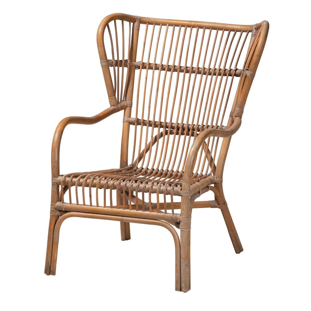 bali & pari Lamaria Modern Bohmenian Natural Brown Antique Rattan Armchair. Picture 11