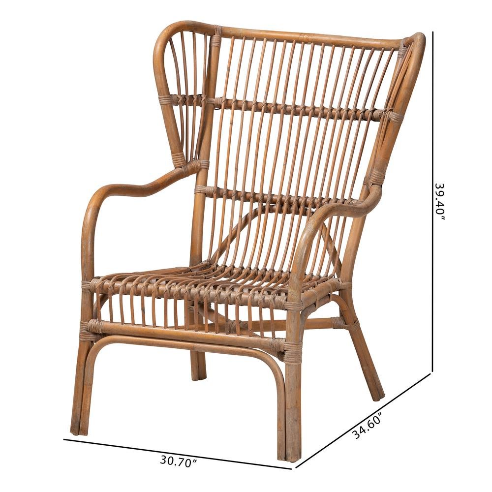 bali & pari Lamaria Modern Bohmenian Natural Brown Antique Rattan Armchair. Picture 20