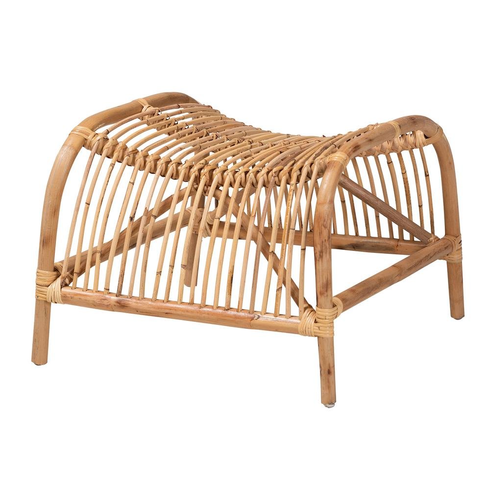 Bohmenian Natural Brown Antique Rattan 2-Piece Chair and Footstool Set. Picture 12