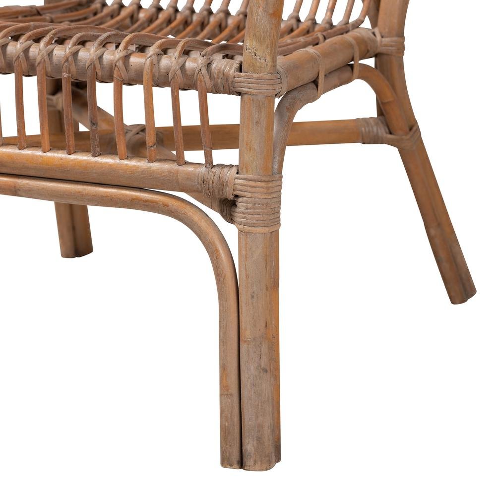Bohmenian Natural Brown Antique Rattan 2-Piece Chair and Footstool Set. Picture 14