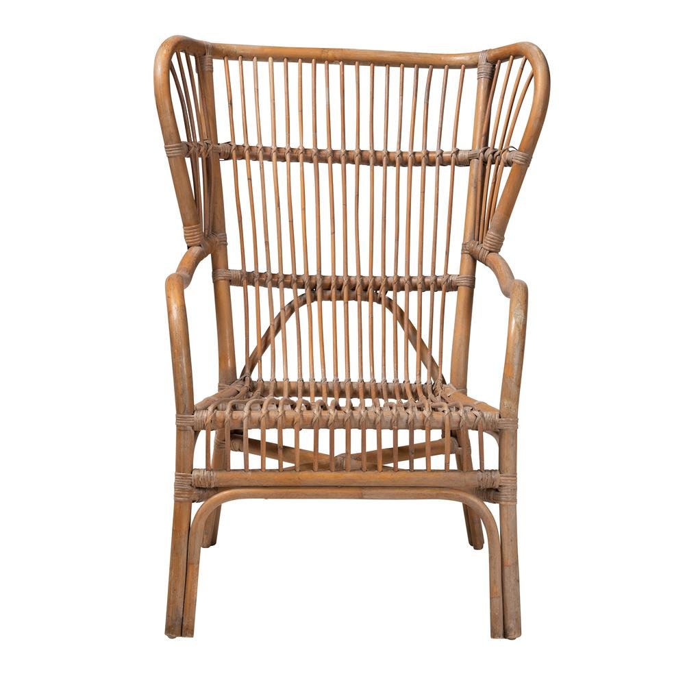 bali & pari Lamaria Modern Bohmenian Natural Brown Antique Rattan Armchair. Picture 12