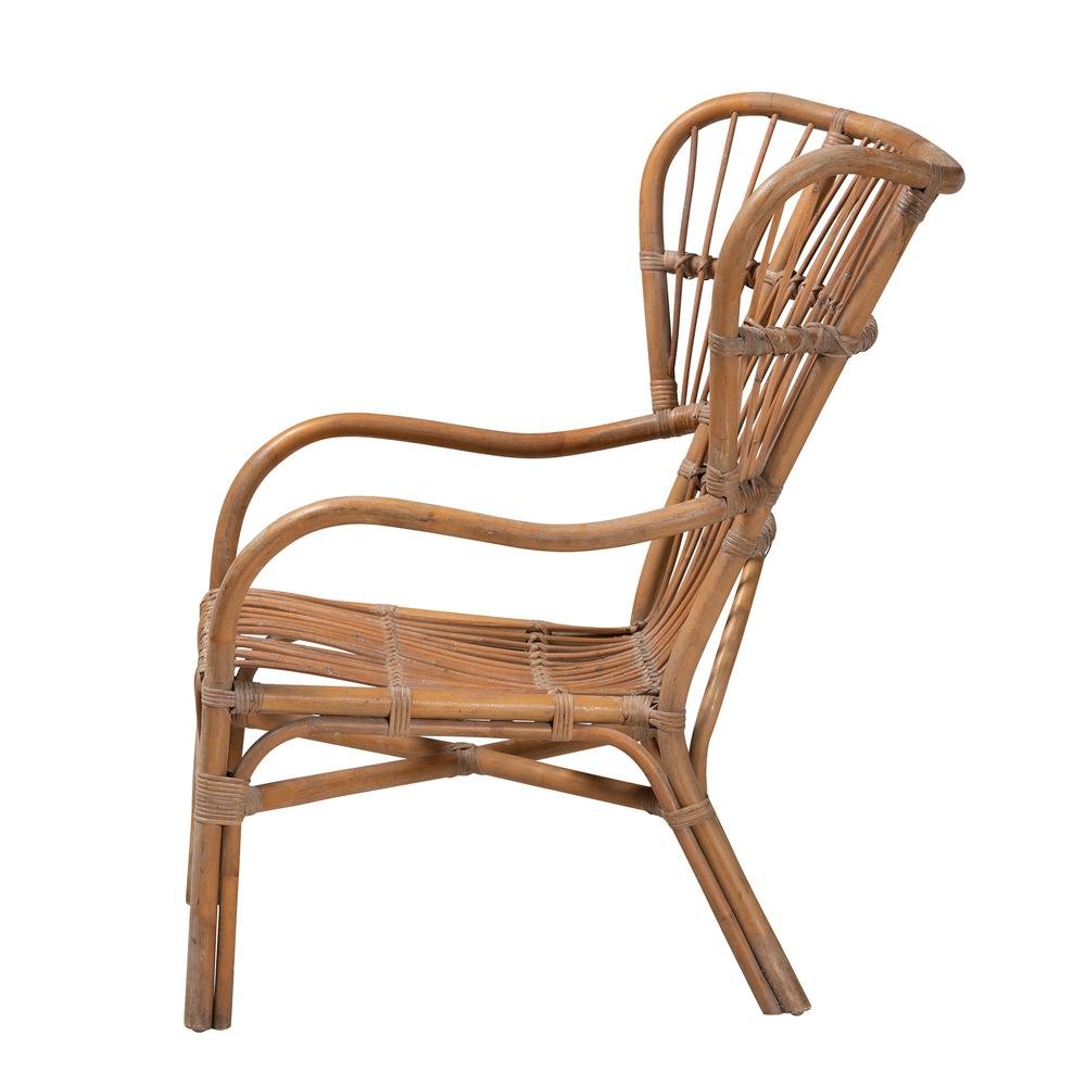 bali & pari Lamaria Modern Bohmenian Natural Brown Antique Rattan Armchair. Picture 13
