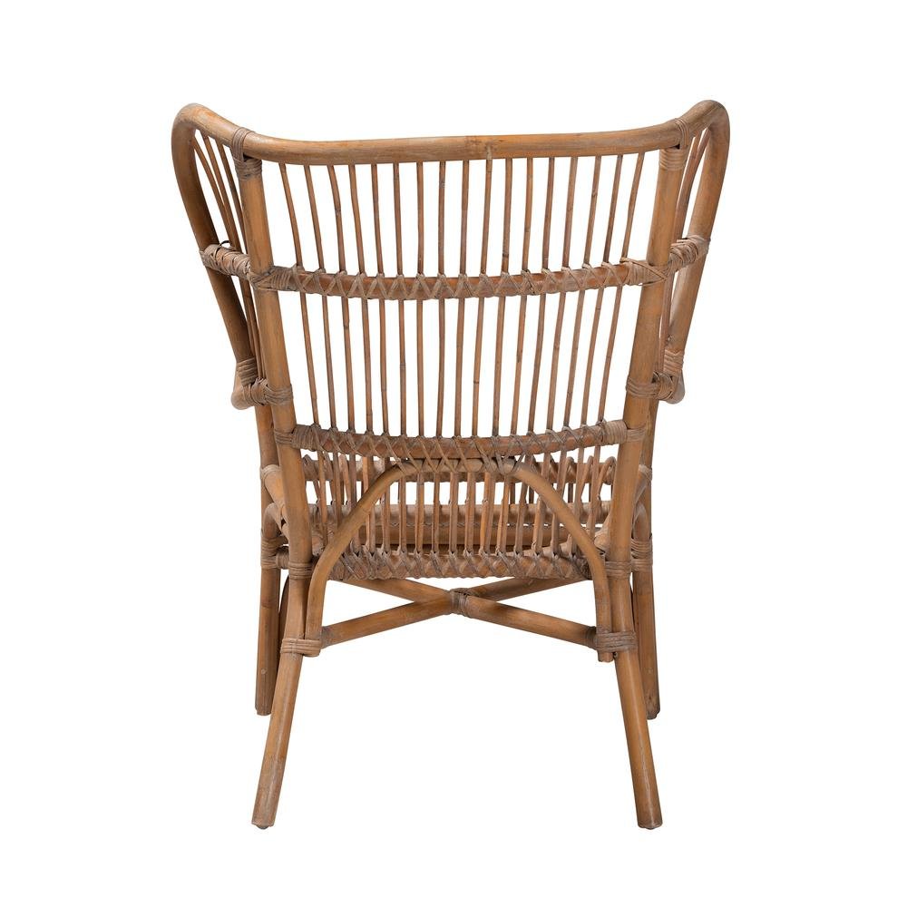 bali & pari Lamaria Modern Bohmenian Natural Brown Antique Rattan Armchair. Picture 14