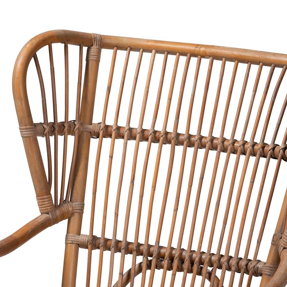 bali & pari Lamaria Modern Bohmenian Natural Brown Antique Rattan Armchair. Picture 15