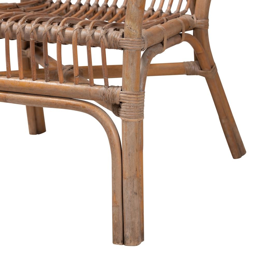 bali & pari Lamaria Modern Bohmenian Natural Brown Antique Rattan Armchair. Picture 16