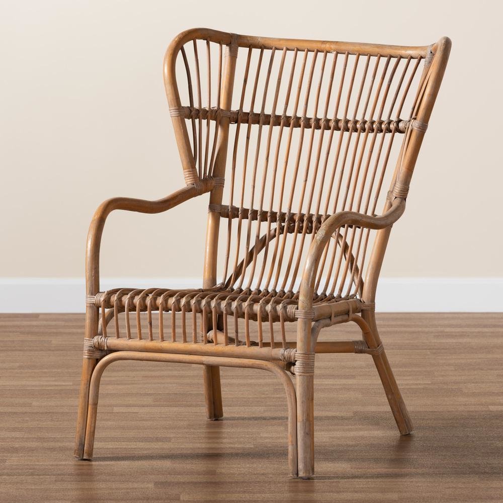 bali & pari Lamaria Modern Bohmenian Natural Brown Antique Rattan Armchair. Picture 19