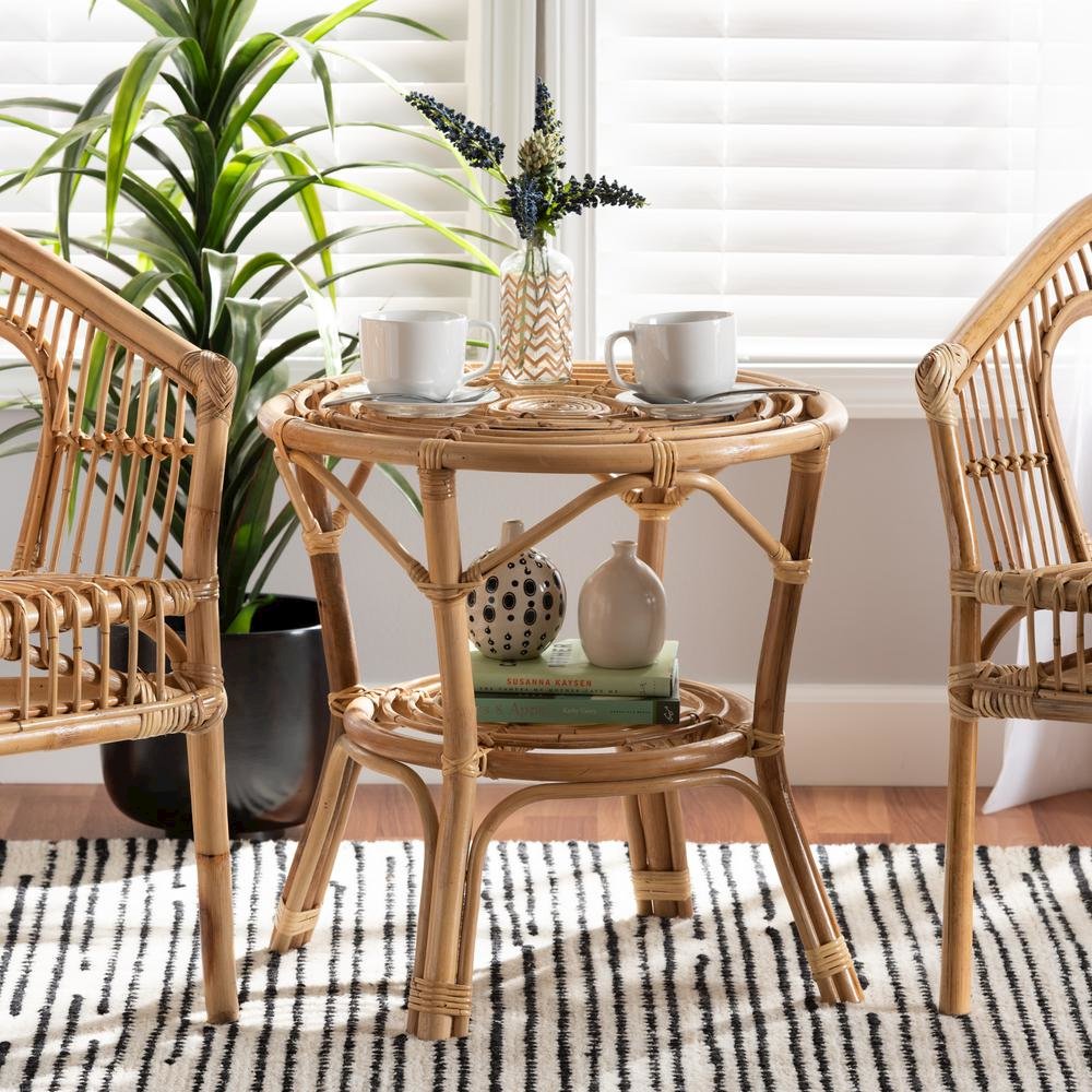 bali & pari Cariel Modern Bohemian Natural Brown Rattan Coffee Table. Picture 14