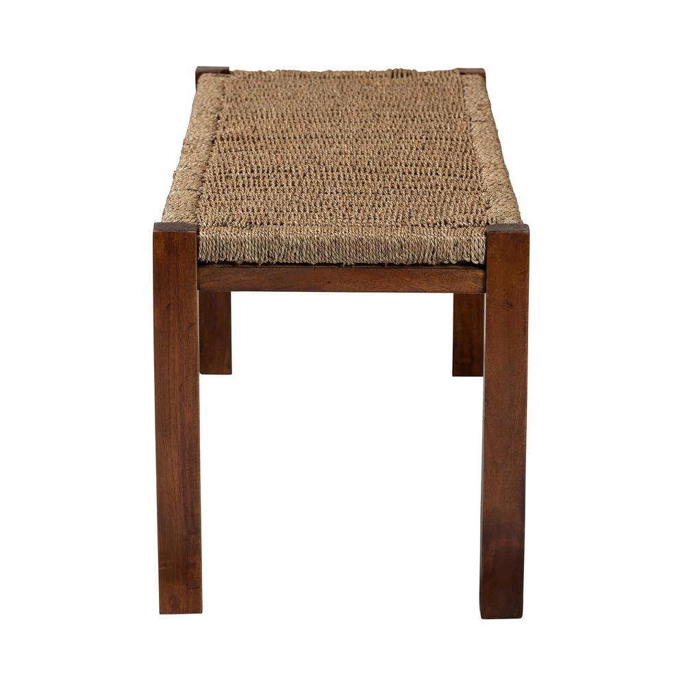 Transitional Natural Seagrass and Mahogany Wood Bench. Picture 11