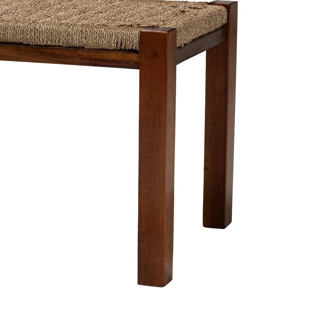 Transitional Natural Seagrass and Mahogany Wood Bench. Picture 12