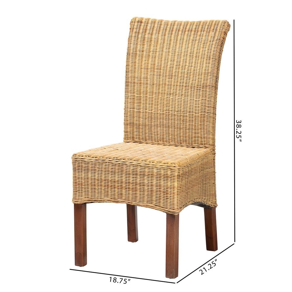 Bohemian Natural Rattan and Mahogany Wood Dining Chair. Picture 20