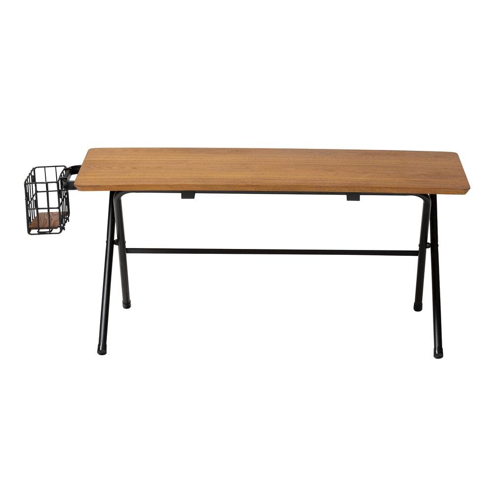 Mariela Natural Brown and Black Low Profile Coffee Table with Basket. Picture 2