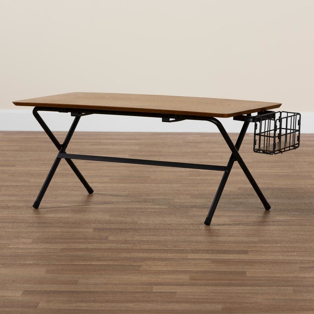 Mariela Natural Brown and Black Low Profile Coffee Table with Basket. Picture 8