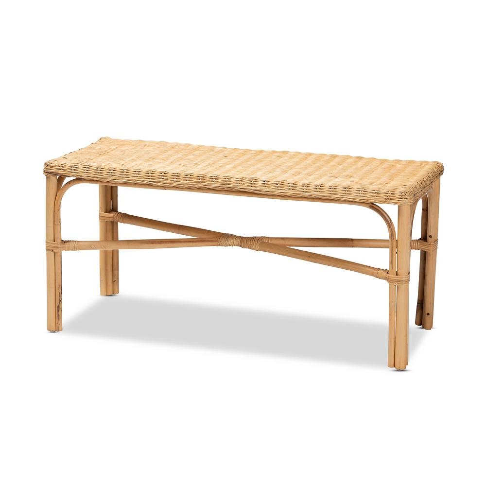 bali & pari Cacaban Modern Bohemian Natural Brown Rattan Accent Bench. Picture 9