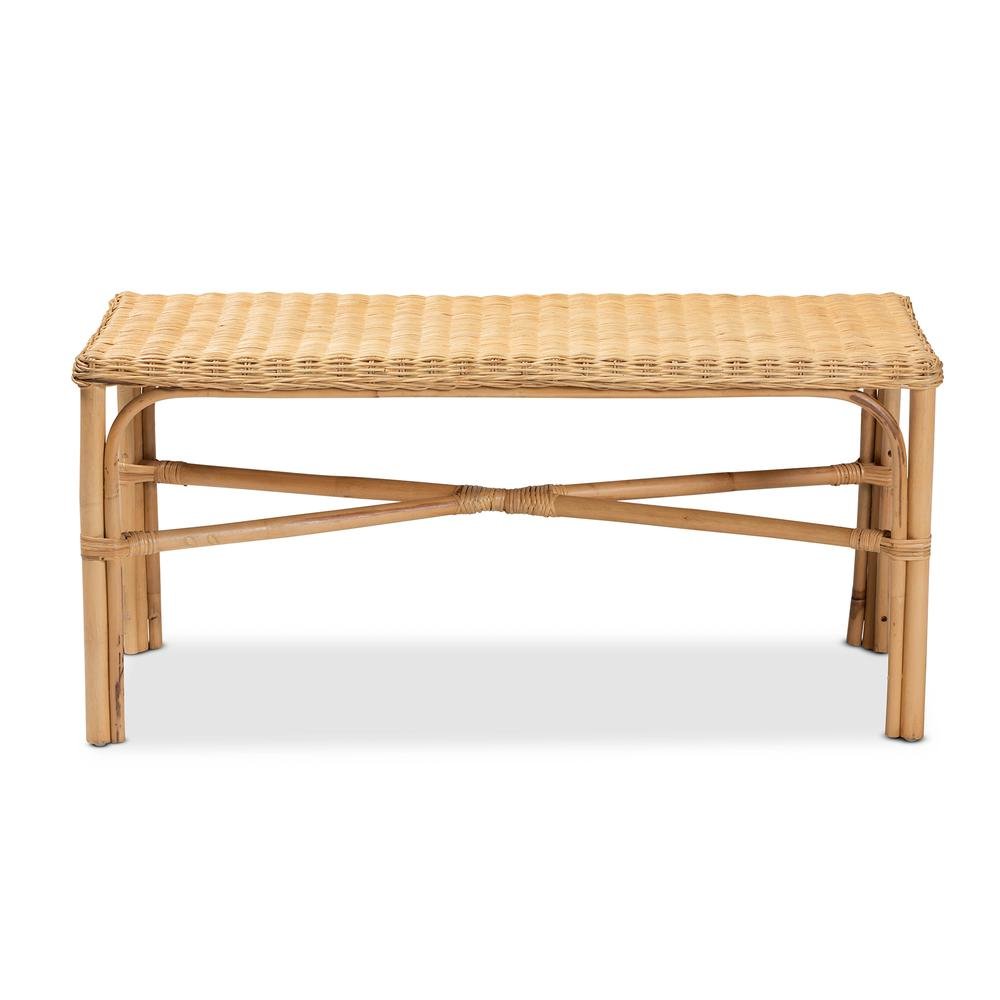 bali & pari Cacaban Modern Bohemian Natural Brown Rattan Accent Bench. Picture 10