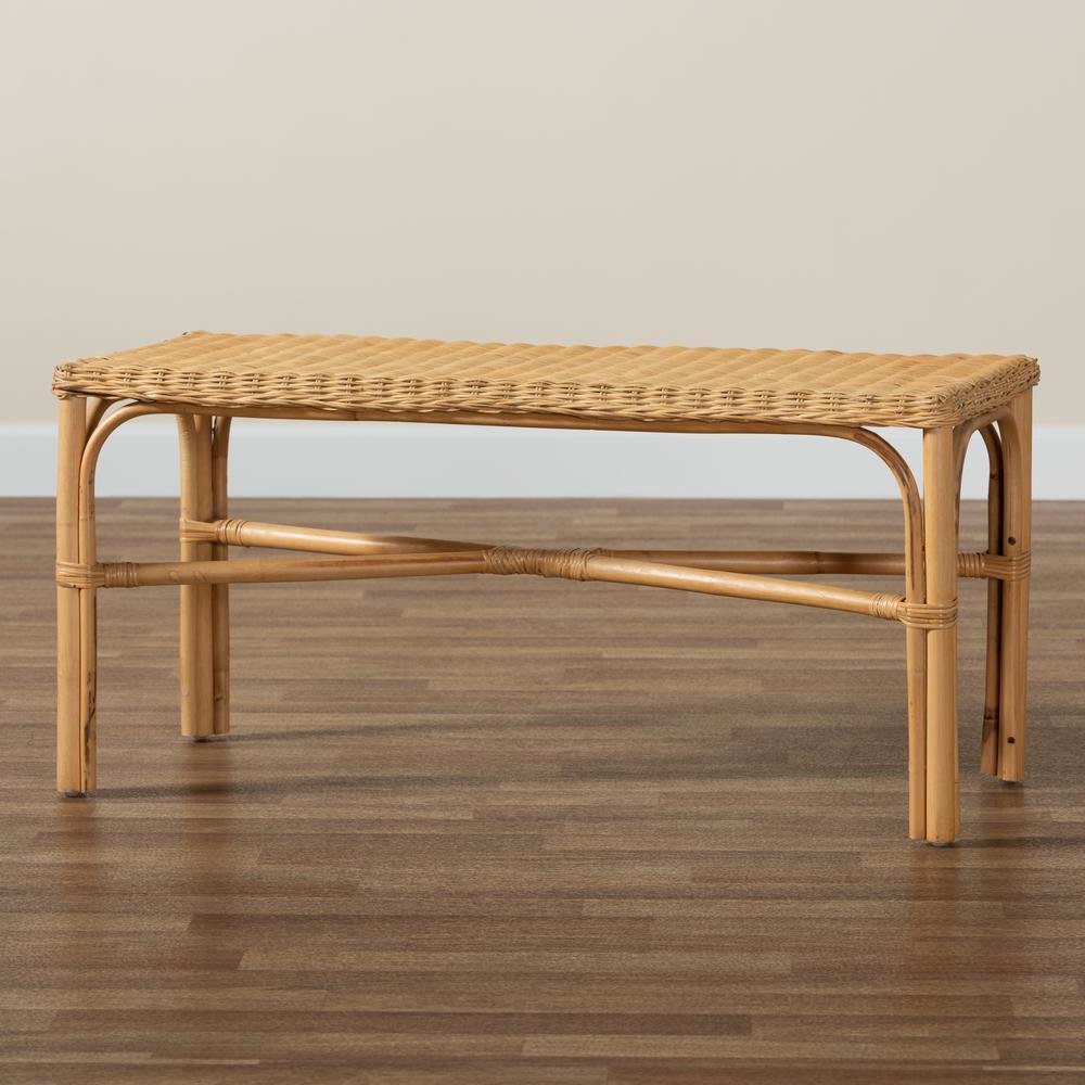 bali & pari Cacaban Modern Bohemian Natural Brown Rattan Accent Bench. Picture 15