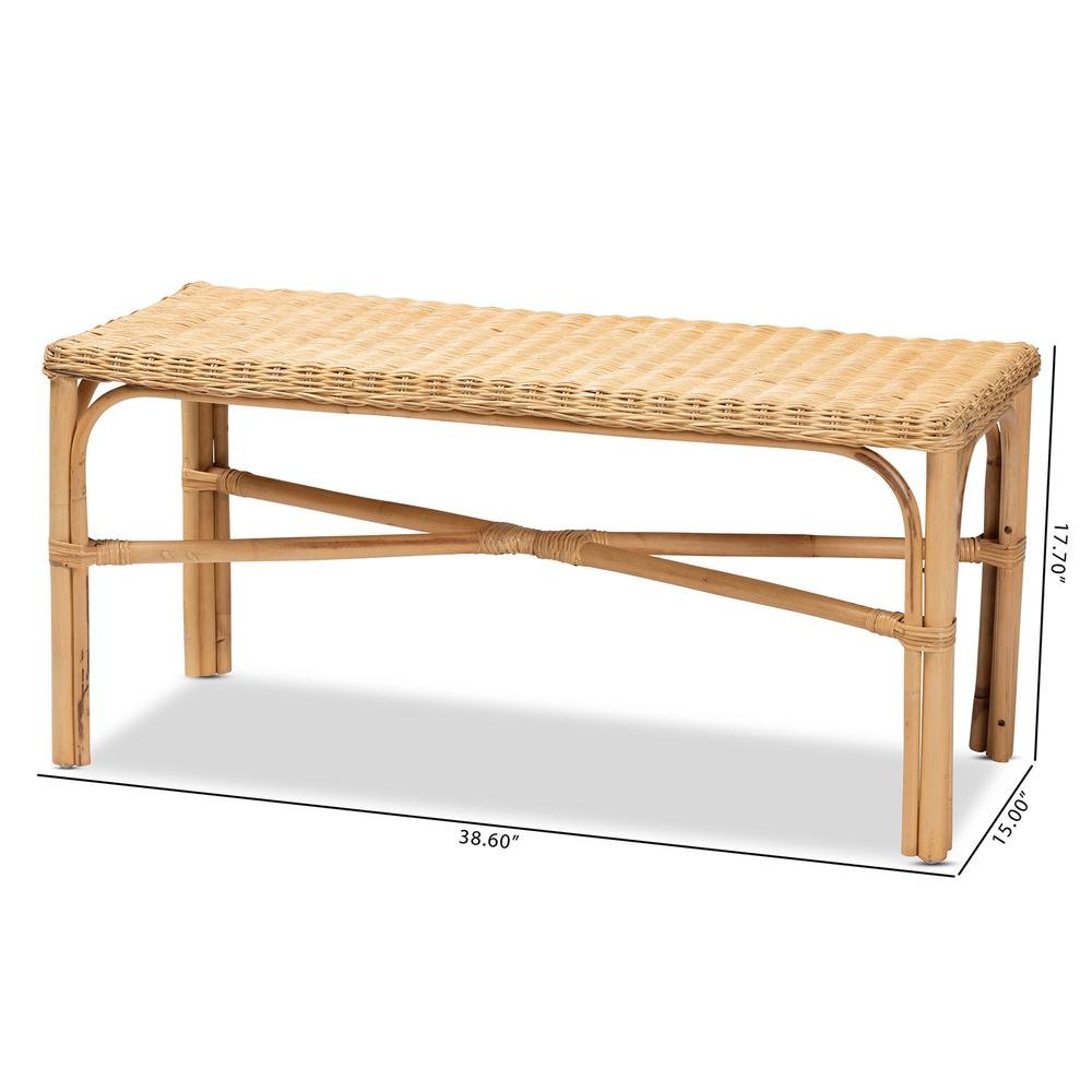 bali & pari Cacaban Modern Bohemian Natural Brown Rattan Accent Bench. Picture 16