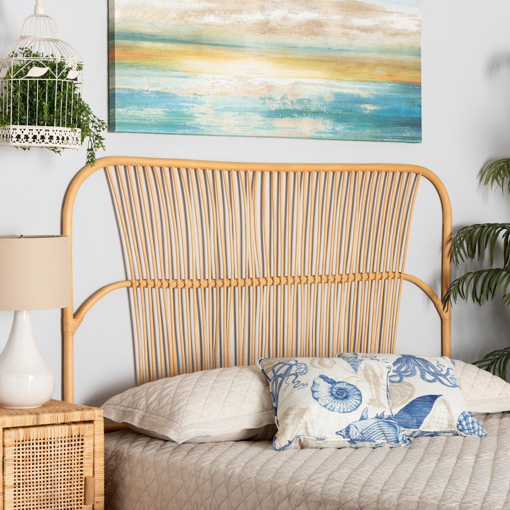 Bohemian Natural Brown Rattan Queen Size Wall-mount Headboard. Picture 12