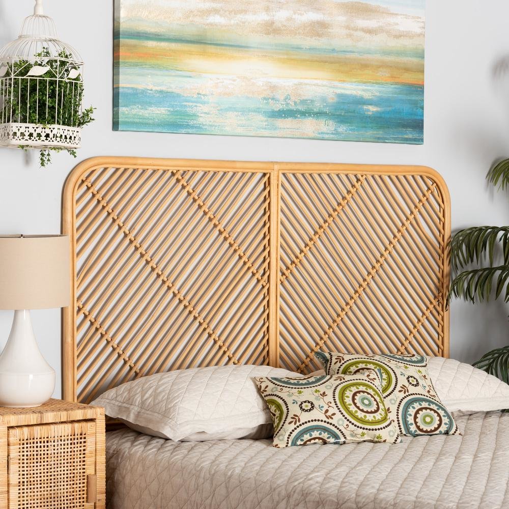 Bohemian Natural Brown Rattan Queen Size Wall-mount Headboard. Picture 12