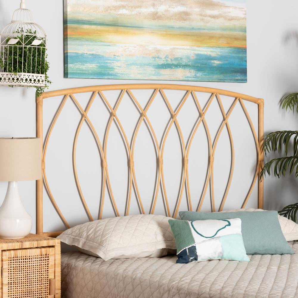 Bohemian Natural Brown Rattan Queen Size Wall-mount Headboard. Picture 12