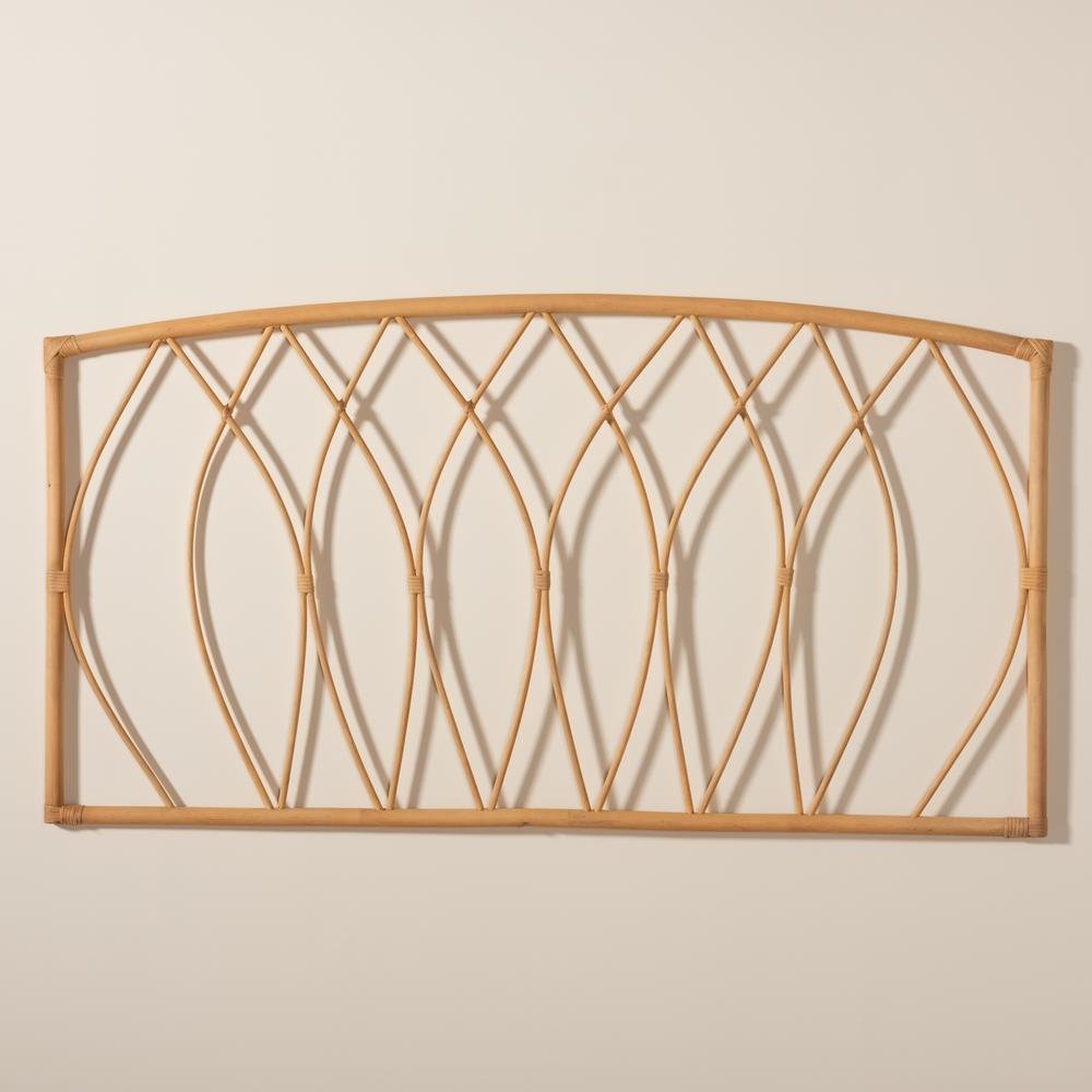 Bohemian Natural Brown Rattan Queen Size Wall-mount Headboard. Picture 13