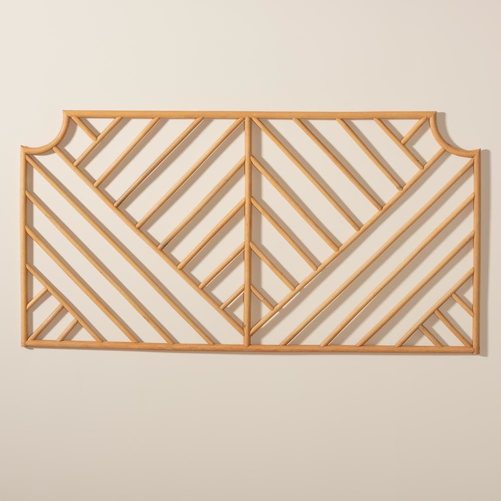 Bohemian Natural Brown Rattan Queen Size Wall-mount Headboard. Picture 13