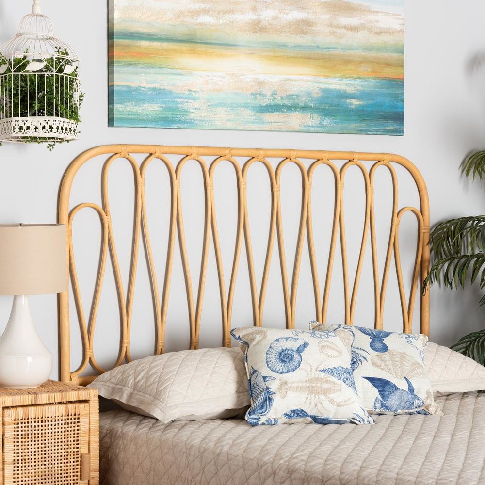 Bohemian Natural Brown Rattan Queen Size Wall-mount Headboard. Picture 12