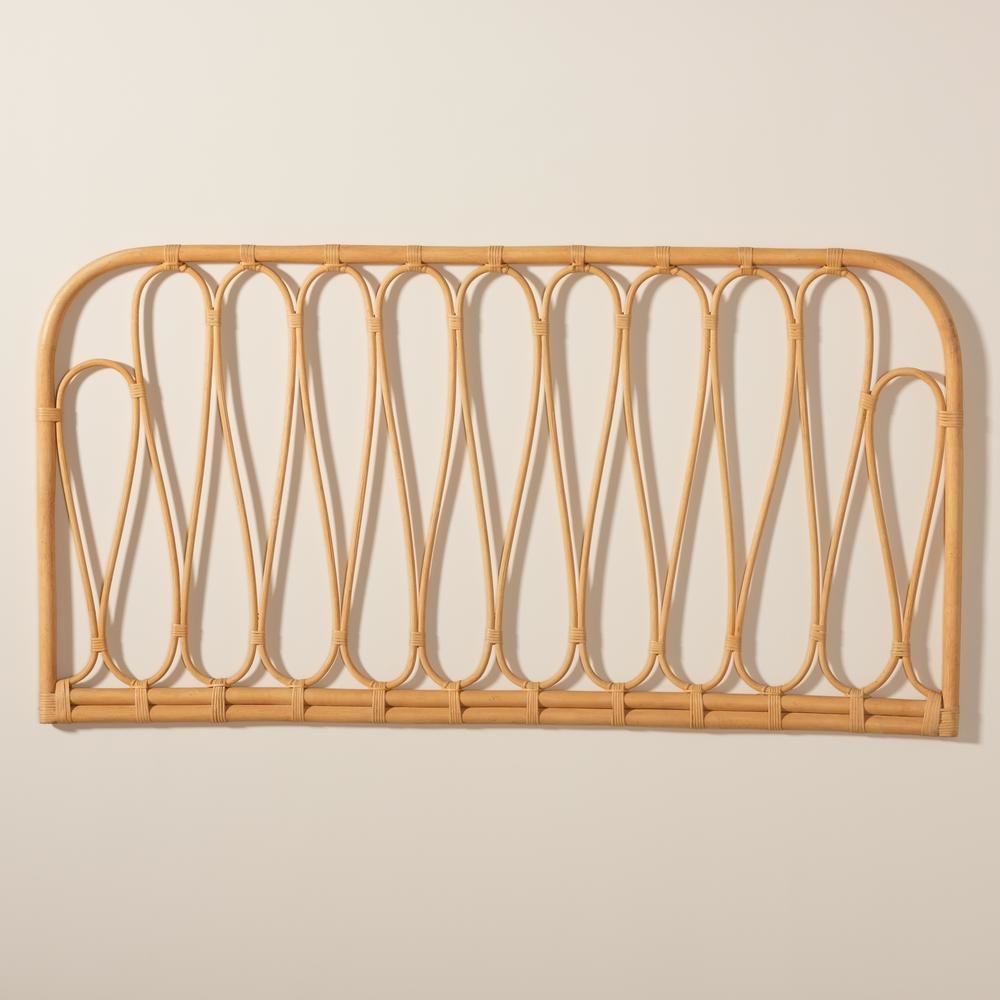 Bohemian Natural Brown Rattan Queen Size Wall-mount Headboard. Picture 13