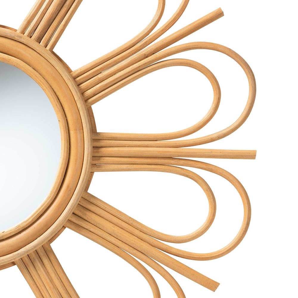 bali & pari Sakura Modern Bohemian Natural Brown Rattan Accent Wall Mirror. Picture 6