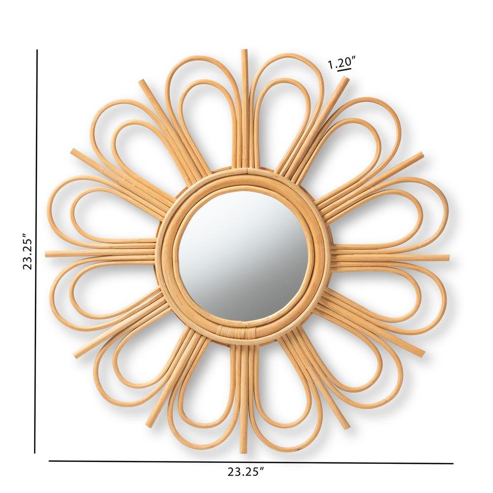 bali & pari Sakura Modern Bohemian Natural Brown Rattan Accent Wall Mirror. Picture 8