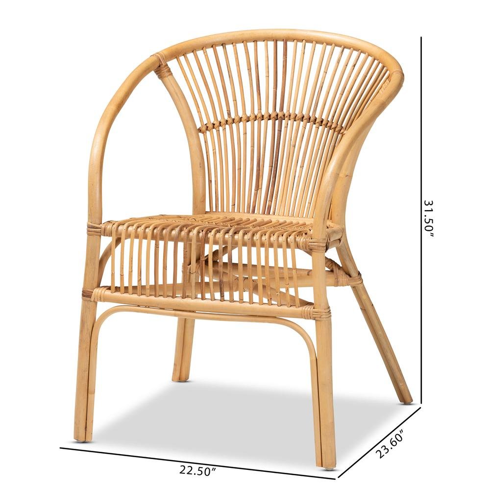 bali & pari Murai Modern Bohemian Natural Brown Rattan Dining Chair. Picture 20