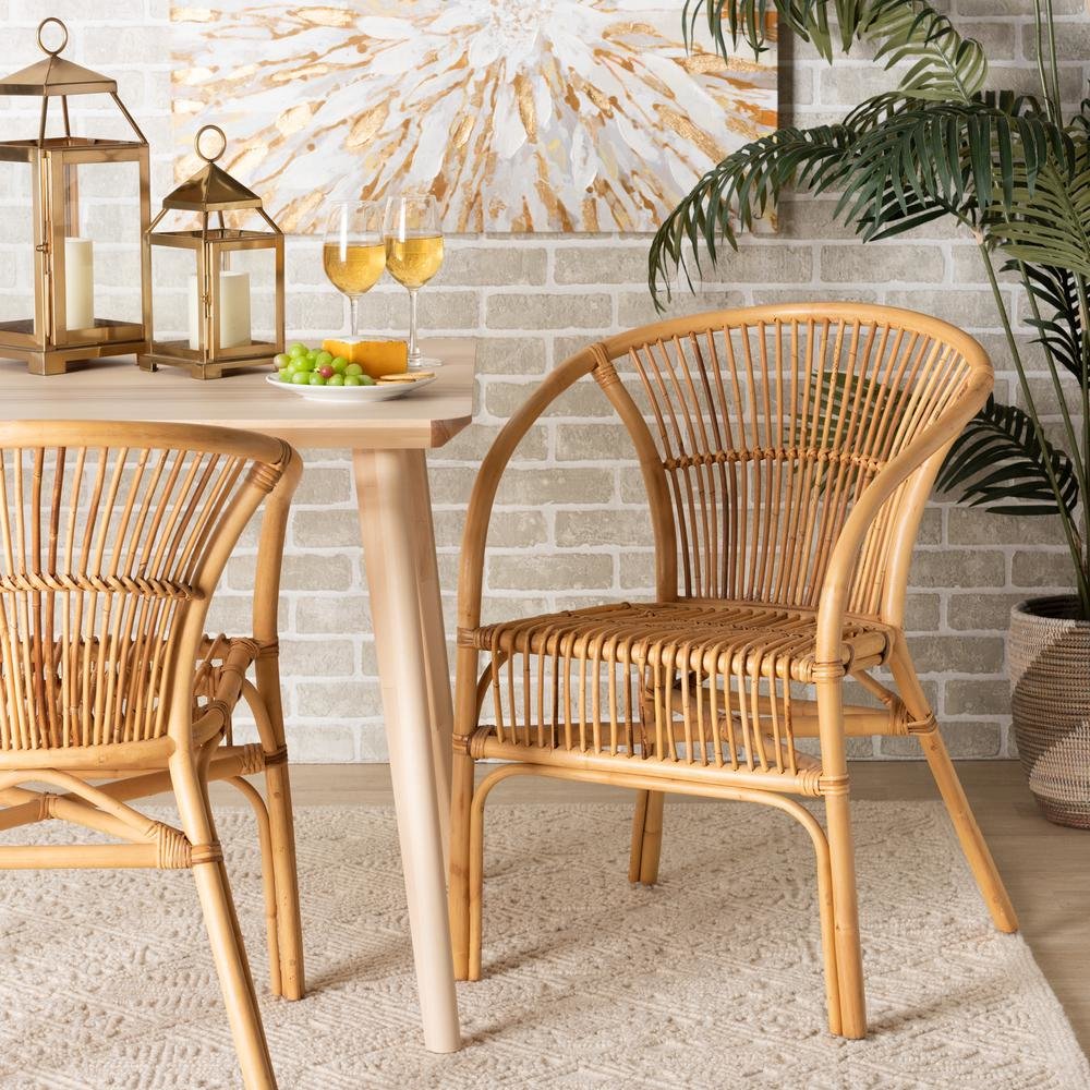 bali & pari Murai Modern Bohemian Natural Brown Rattan Dining Chair. Picture 18