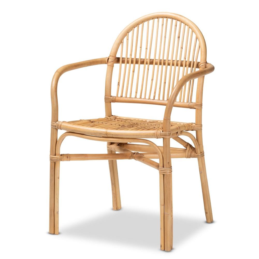 bali & pari Tugera Modern Bohemian Natural Brown Rattan Dining Chair. Picture 11