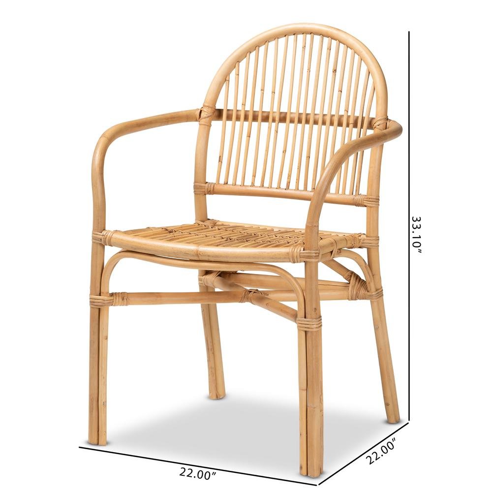 bali & pari Tugera Modern Bohemian Natural Brown Rattan Dining Chair. Picture 20