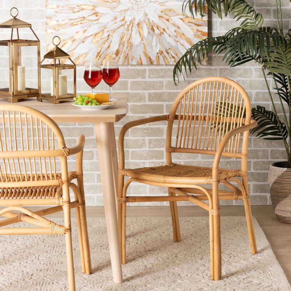 bali & pari Tugera Modern Bohemian Natural Brown Rattan Dining Chair. Picture 18