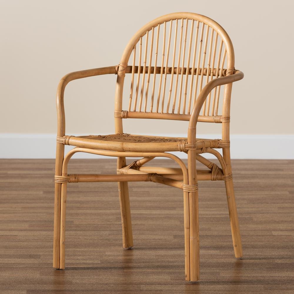 bali & pari Tugera Modern Bohemian Natural Brown Rattan Dining Chair. Picture 19