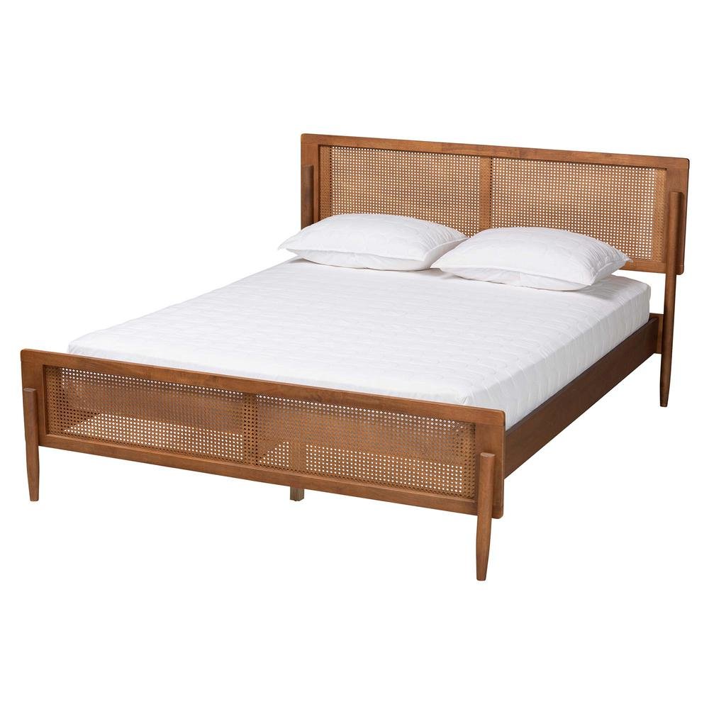 Gardwin Mid-Century Modern Ash Walnut Finished Wood Queen Size Platform Bed. Picture 11