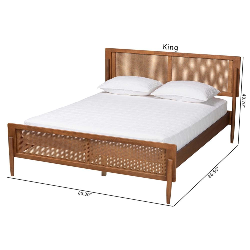 Gardwin Mid-Century Modern Ash Walnut Finished Wood Queen Size Platform Bed. Picture 20