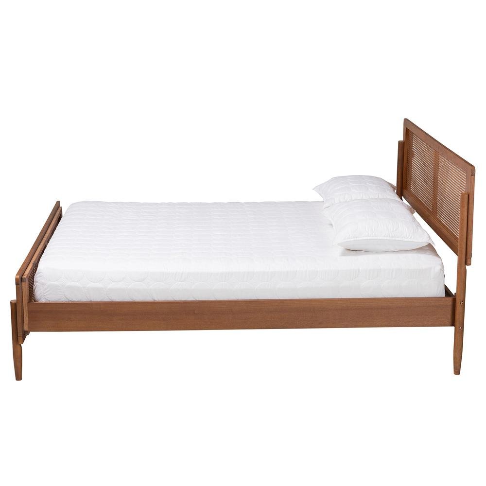 Gardwin Mid-Century Modern Ash Walnut Finished Wood Queen Size Platform Bed. Picture 12